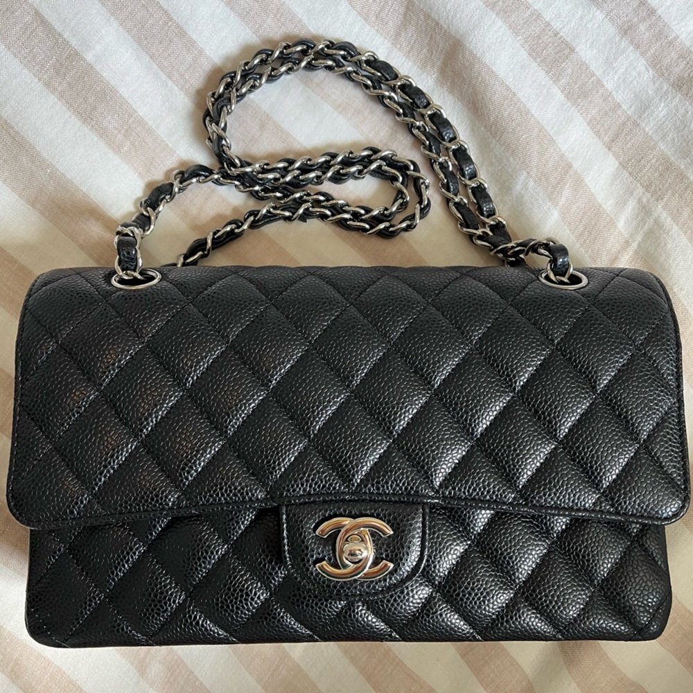 Chanel medium classic flap - black caviar with silver hardware